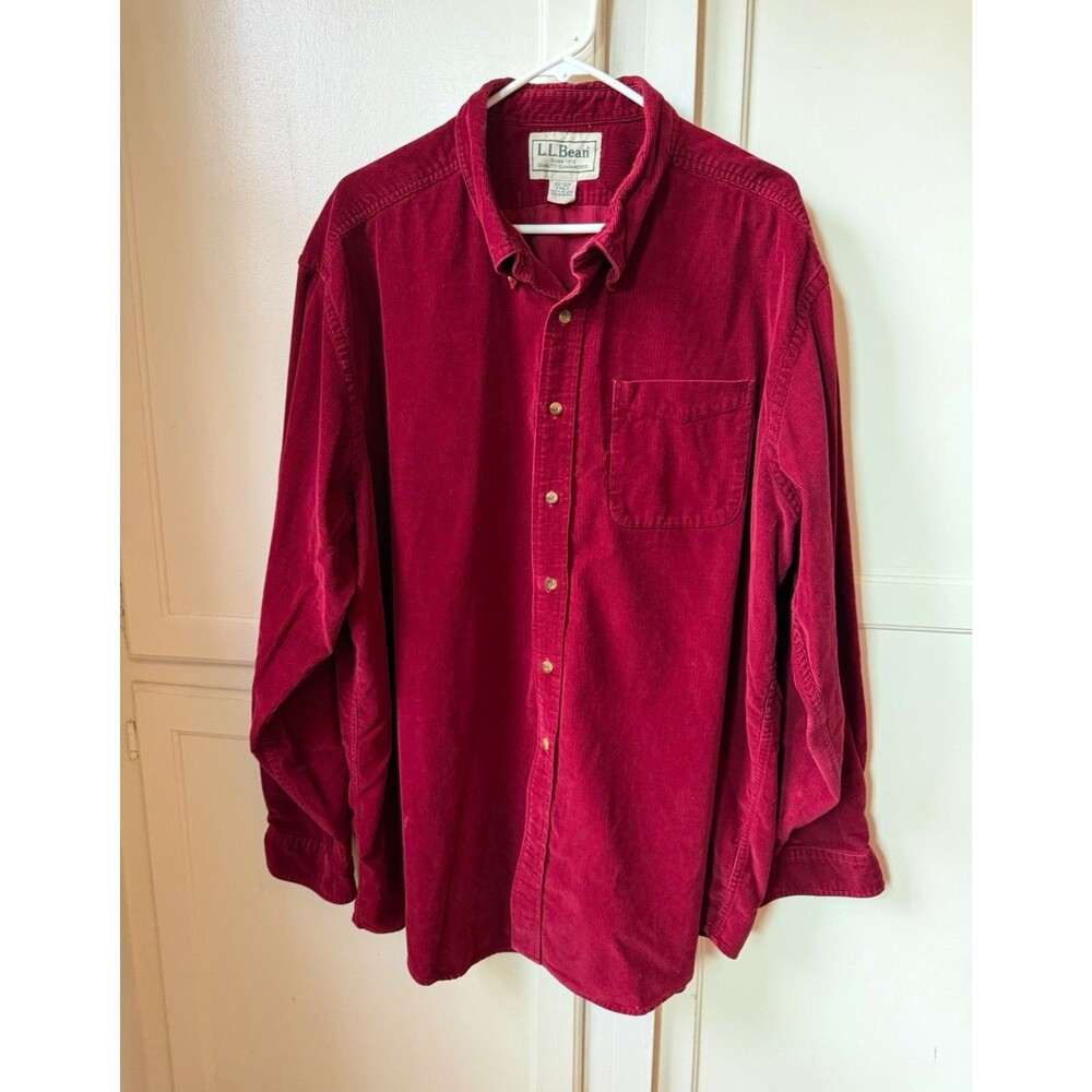 Vintage L.L.Bean Men’s XXL Burgundy Corduroy Button-Up Shirt 100% Cotton